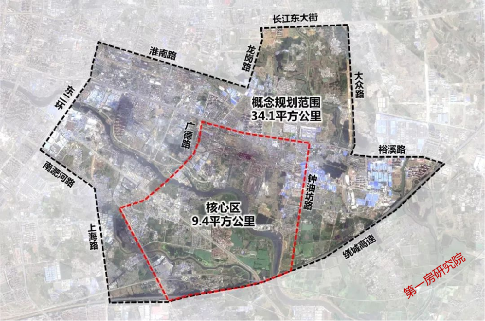 4平方公里.核心区面积较之前规划中的9.4平方公里继续"增